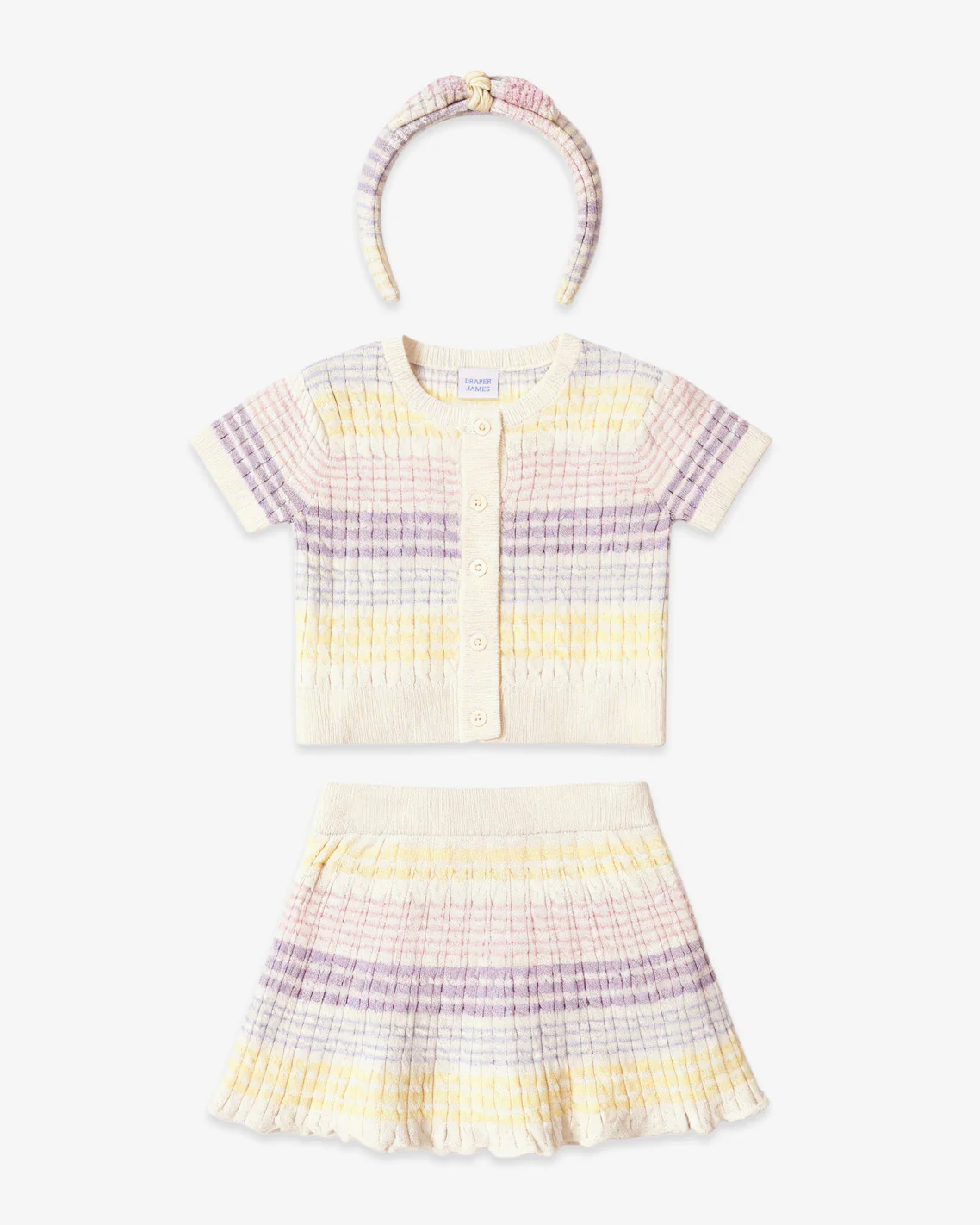 Sweater Knit Skirt Set with Headband in Striped Pastel - Image 5