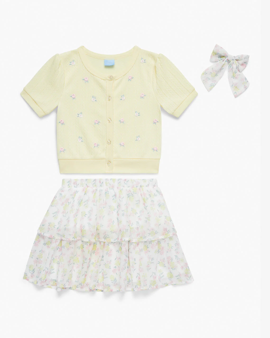 Floral Sweater Knit Skirt Set with Bow in Yellow - Image 3