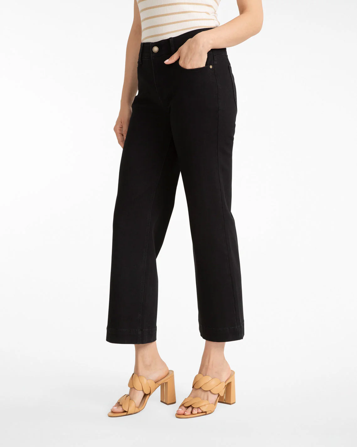 5-Pocket Wide Leg Crop in Black Denim - Image 3