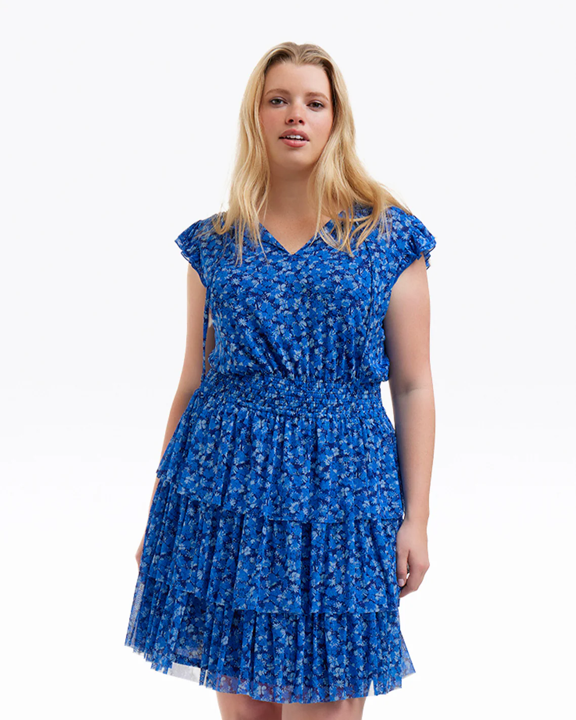 Alana Tiered Dress in Blue Scattered Ditsy - Image 6