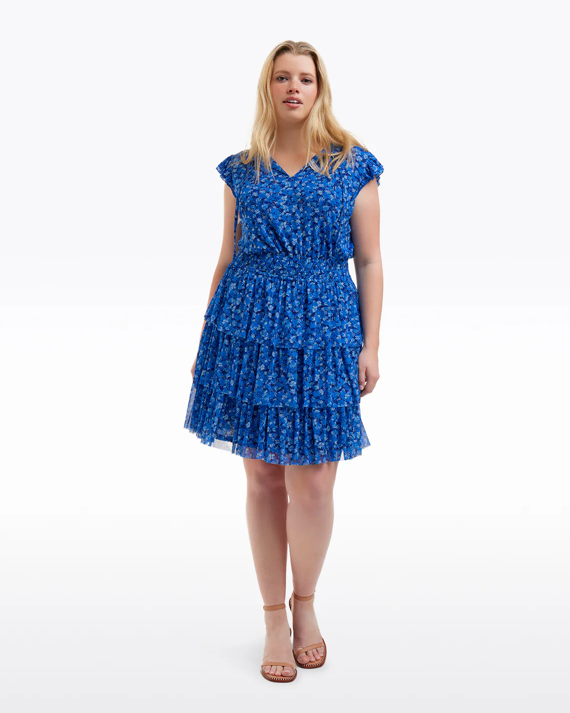 Alana Tiered Dress in Blue Scattered Ditsy - Image 8