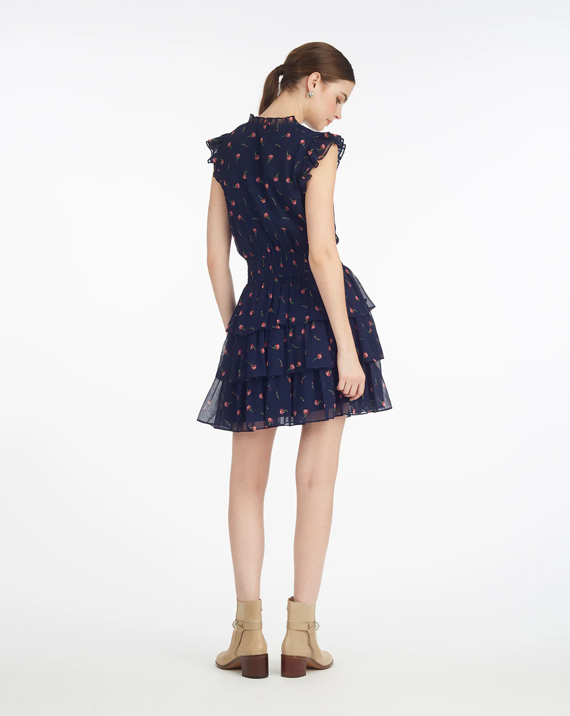Alana Tiered Dress in Ditsy Autumn Flowers - Image 2