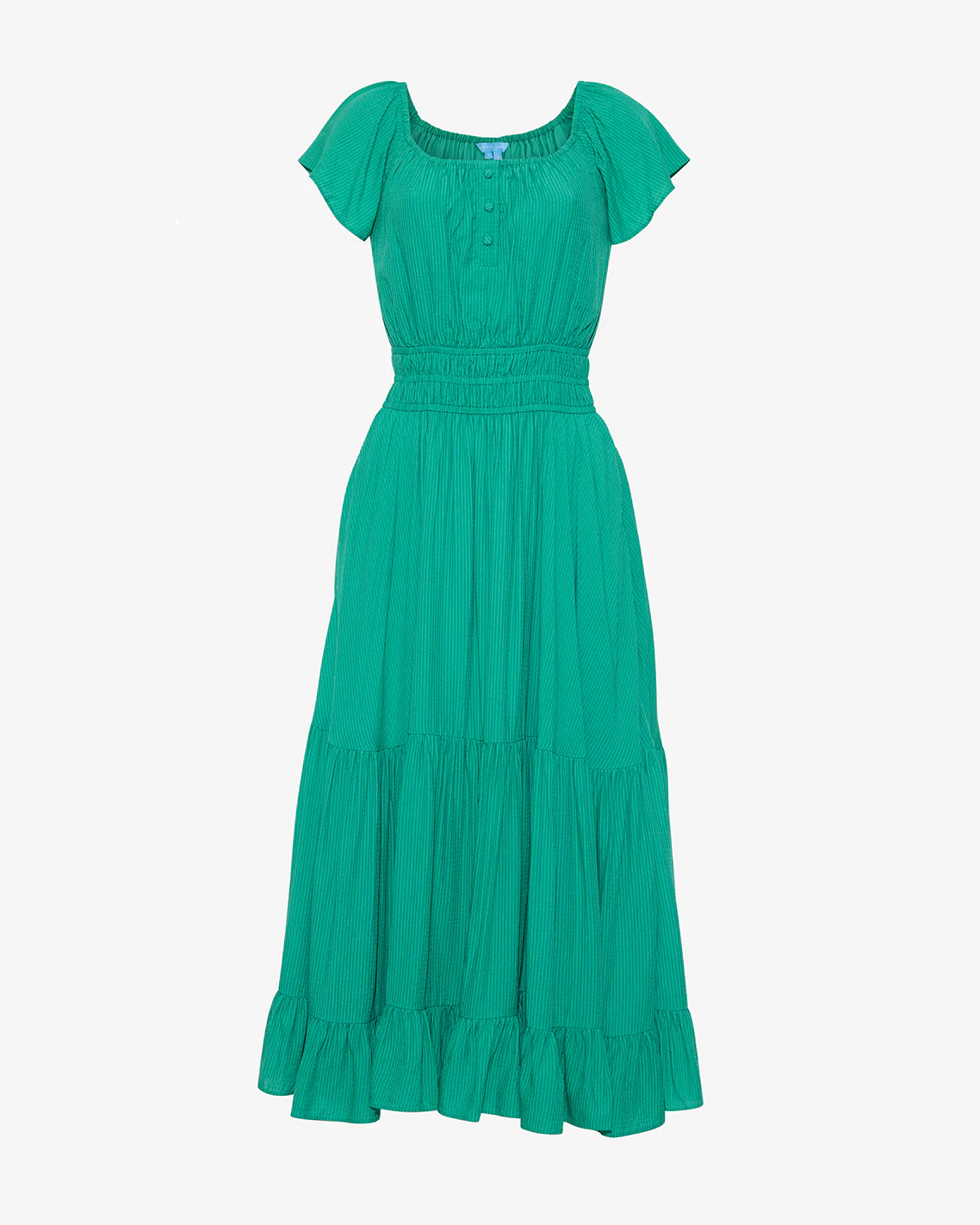 Berkeley Smocked Waist Midi Dress in Green - Image 3