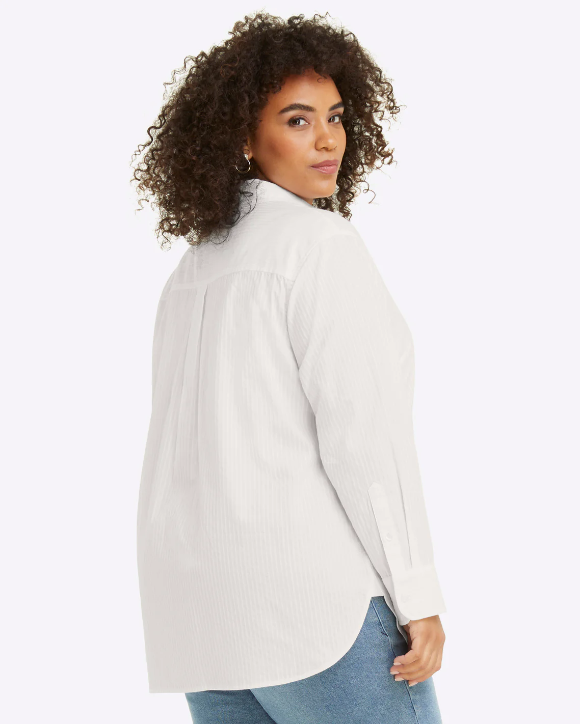 Button Down Top in White Shirting Stripe - Image 4