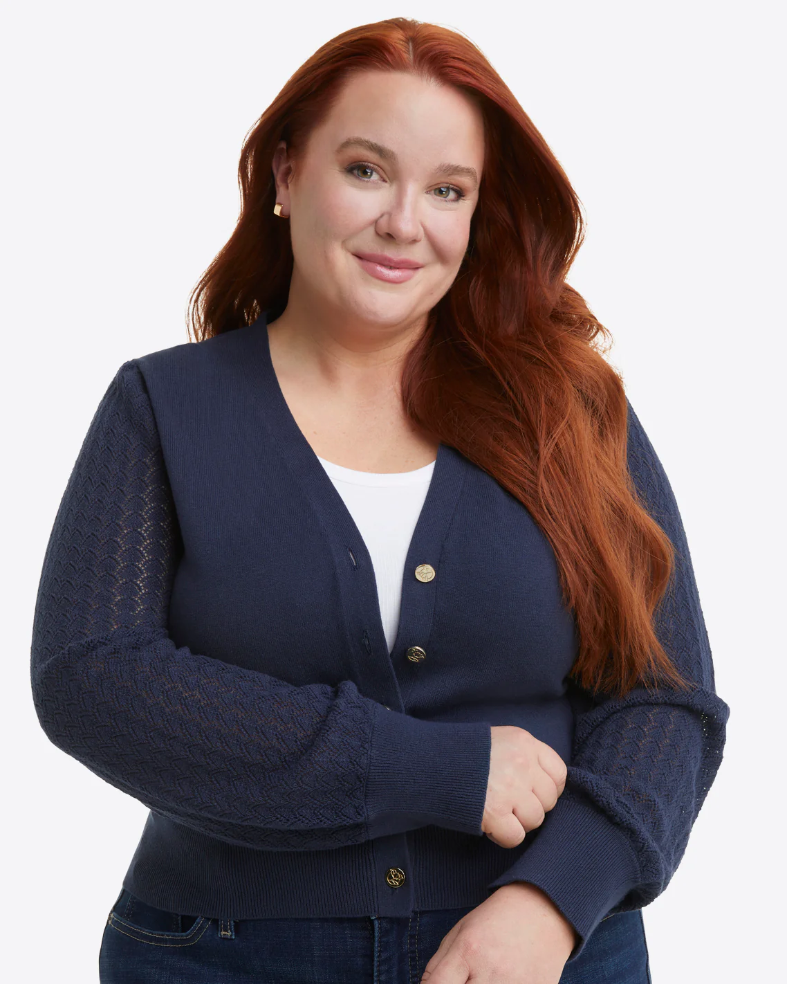 Button Front Cardigan in Navy - Image 4