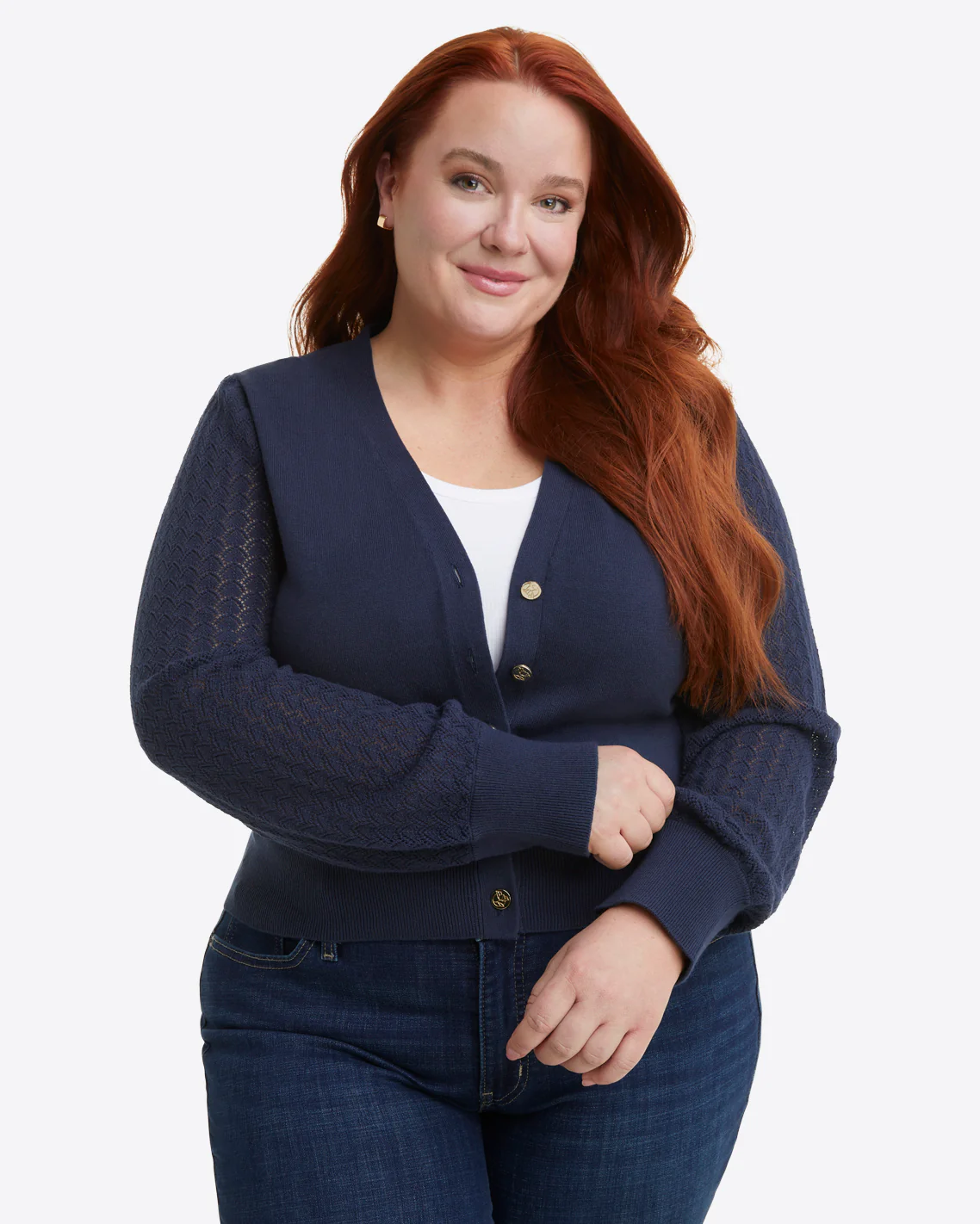 Button Front Cardigan in Navy - Image 6