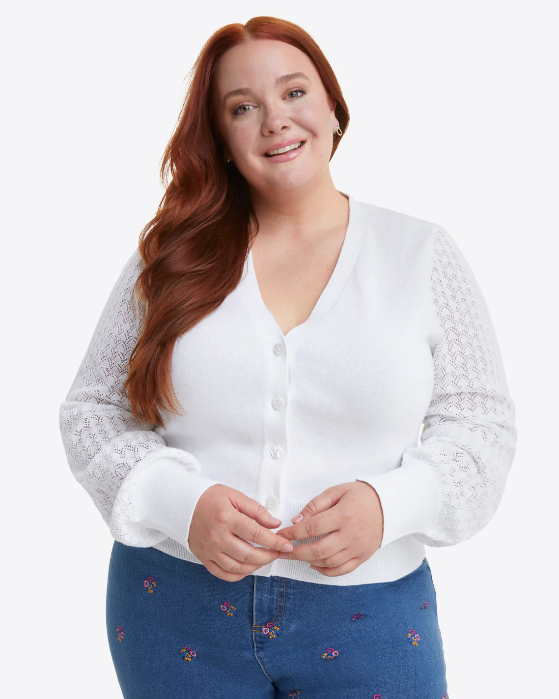 Button Front Cardigan in White - Image 4