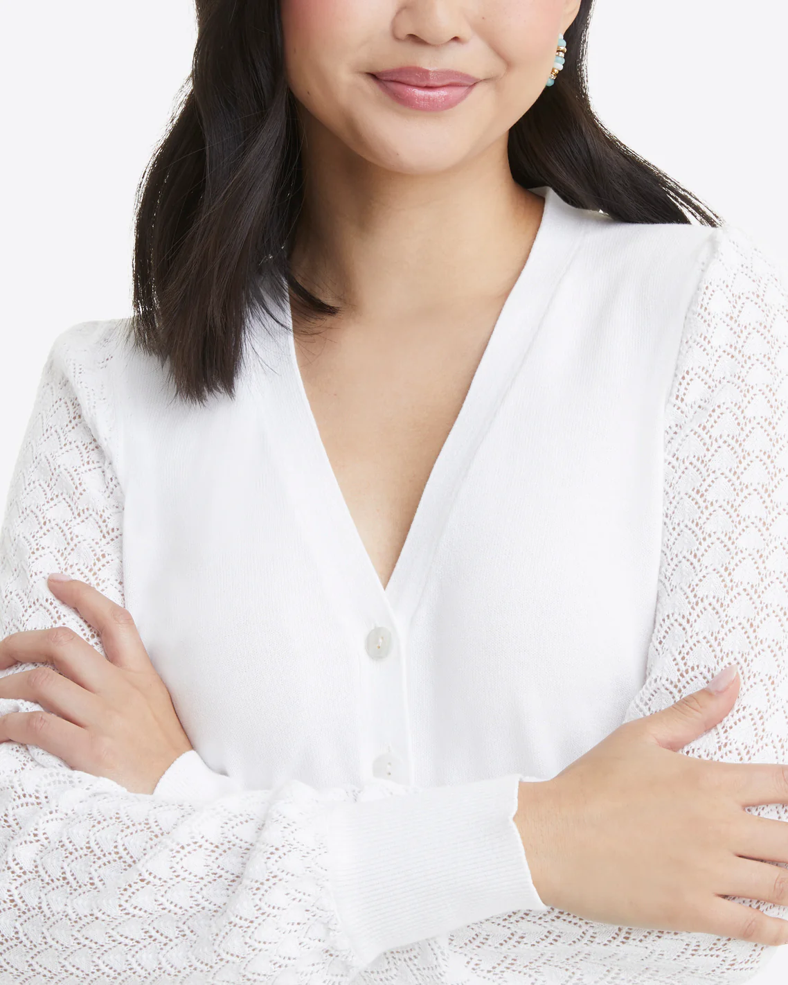 Button Front Cardigan in White - Image 6