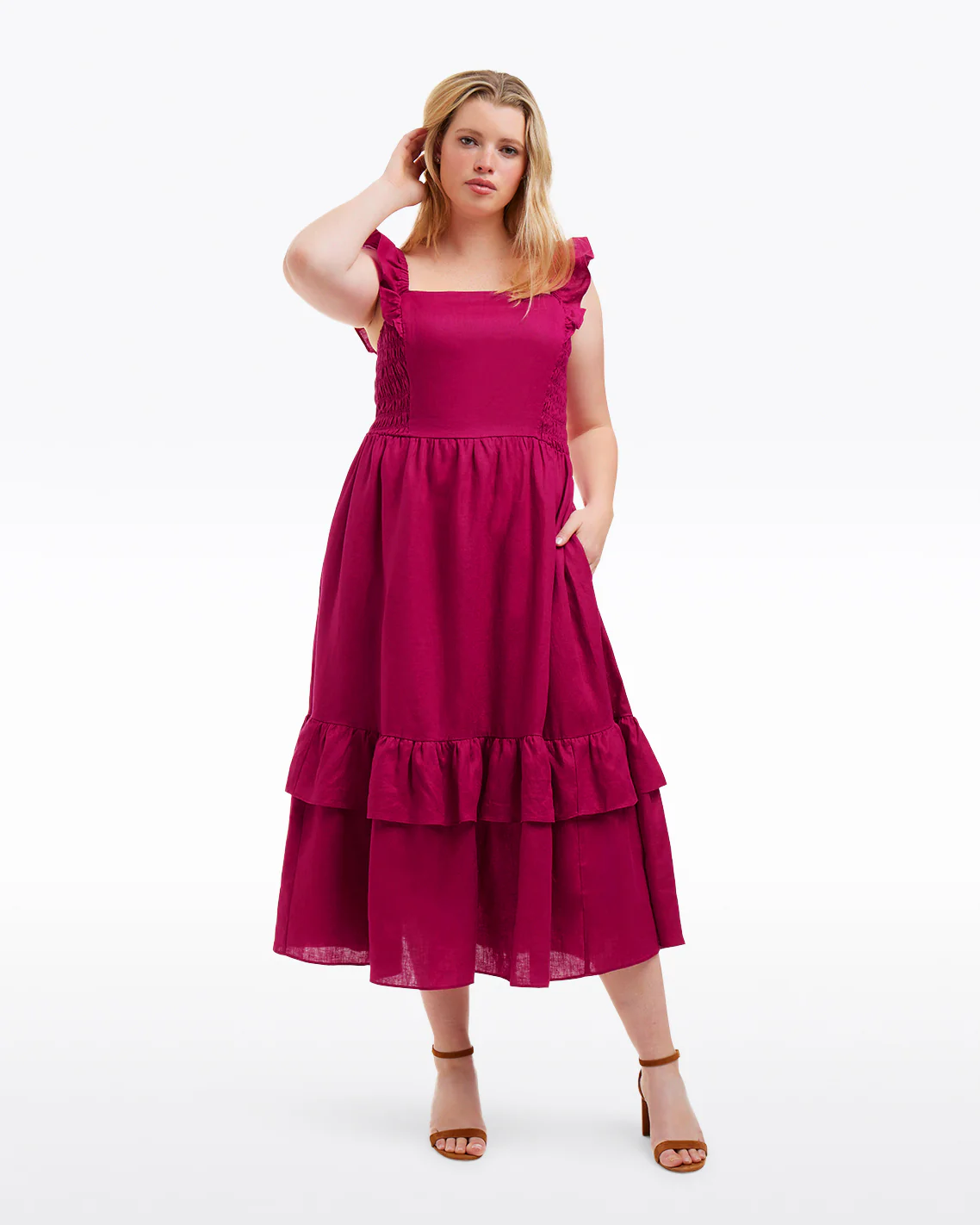 Carrie Midi Dress in Raspberry Pink - Image 4