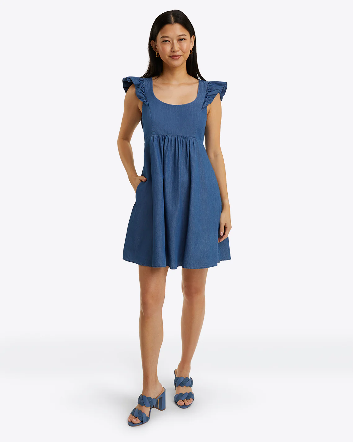 Ciara Babydoll Dress in Chambray - Image 3