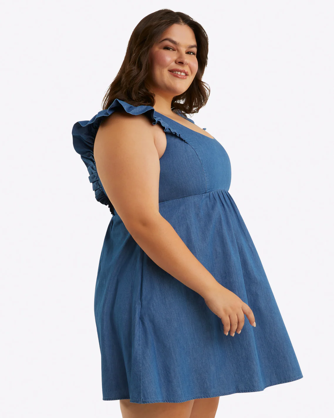 Ciara Babydoll Dress in Chambray - Image 4