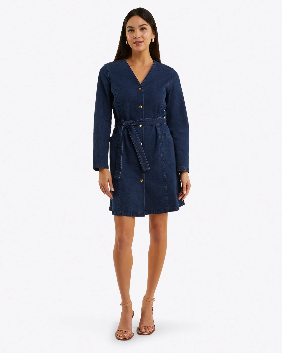 Colbie Snap Front Dress in Denim - Image 4