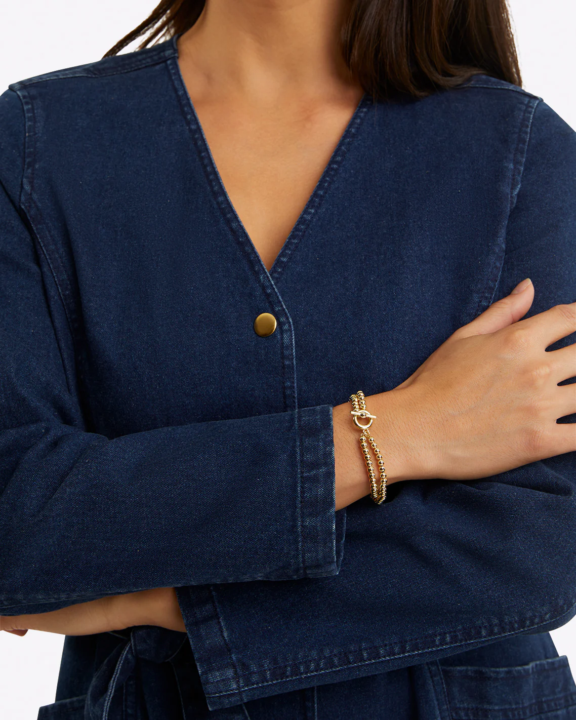 Colbie Snap Front Dress in Denim - Image 5