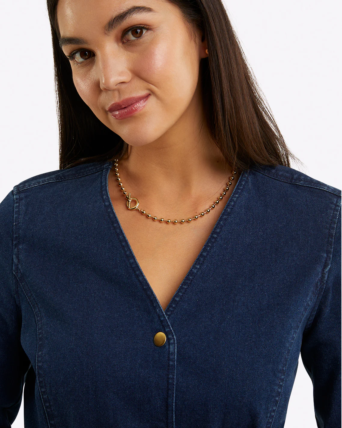 Colbie Snap Front Dress in Denim - Image 6