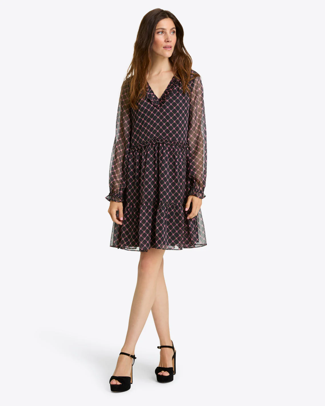 Lorrie Long-Sleeve Dress in Crinkle Chiffon - Image 3