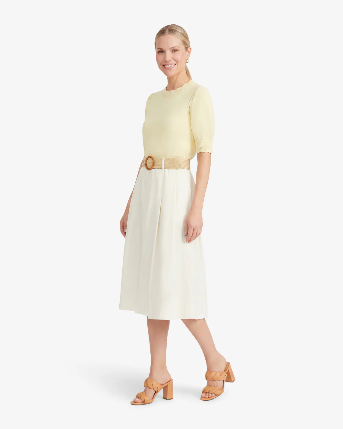 Contrast Belt Linen Skirt - Image 3