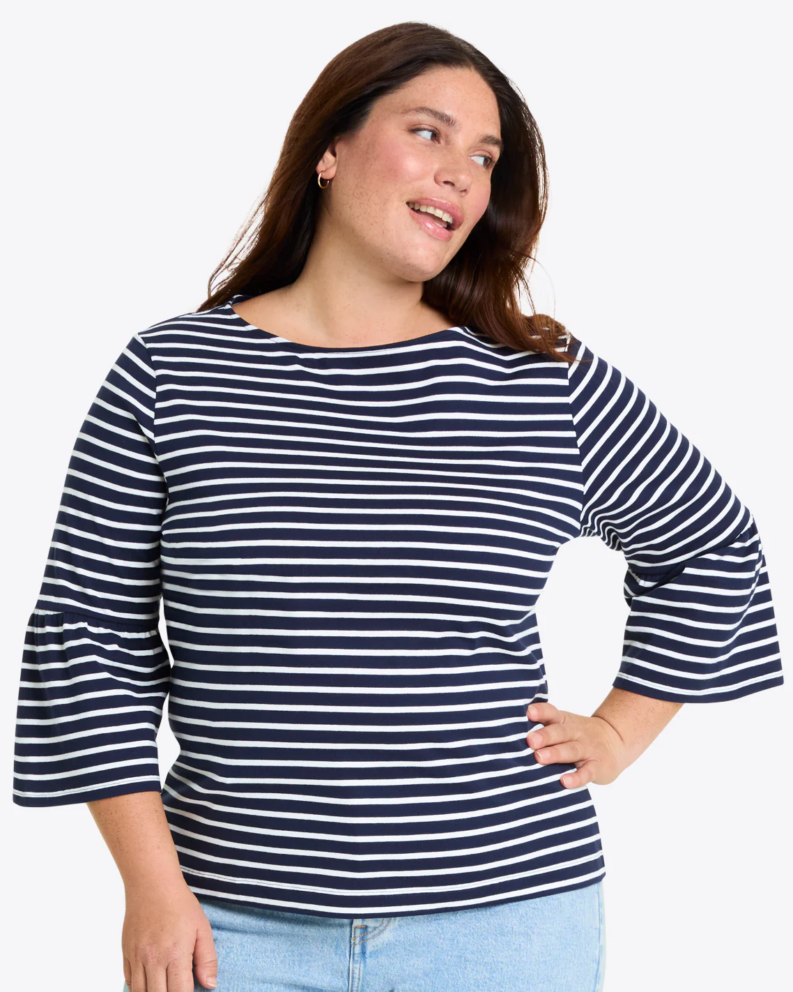 Corey Bell Sleeve Top in Navy Mariner Stripe - Image 3