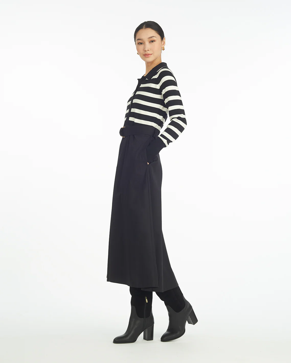 Darcy Mixed Media Dress in Black Stripe - Image 2