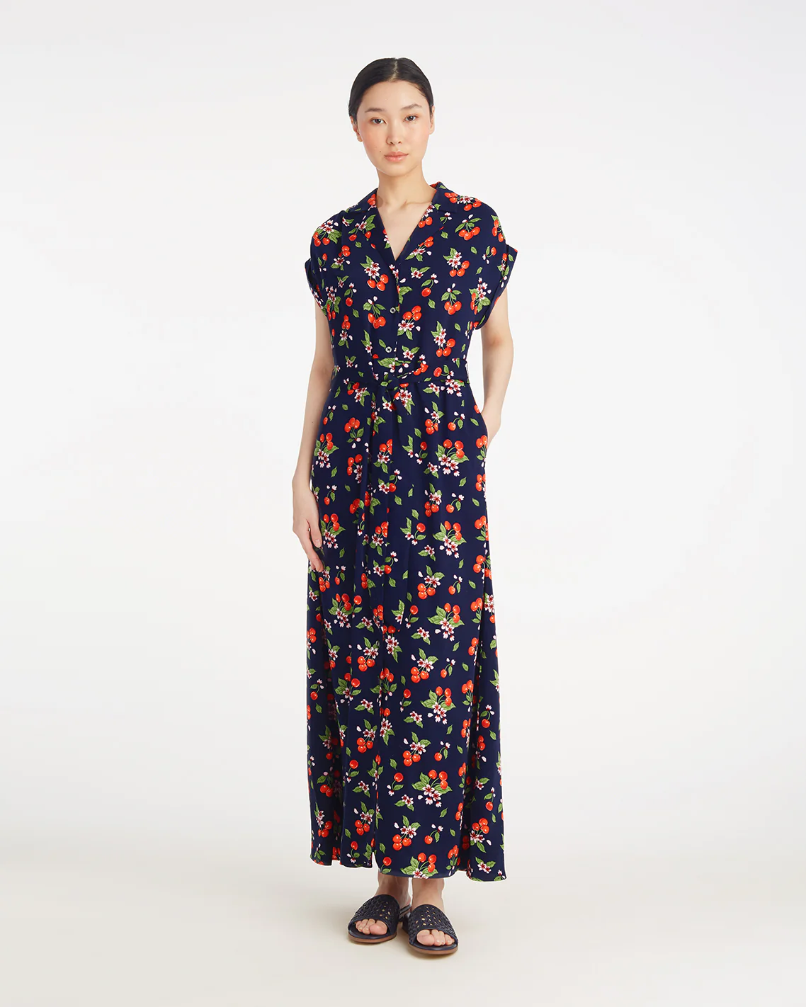 Devin V-Neck Midi Dress in Cherry Blossom - Image 2