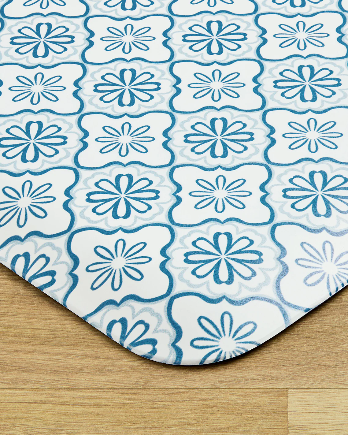 Geometric Floral Kitchen Mat in Blue - Image 2