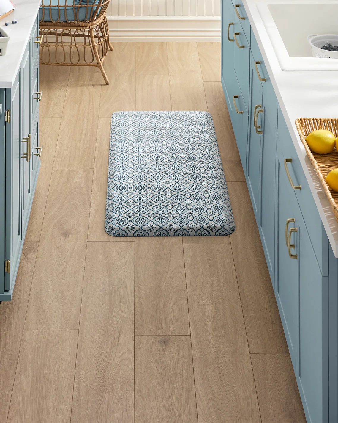 Geometric Floral Kitchen Mat in Blue - Image 5