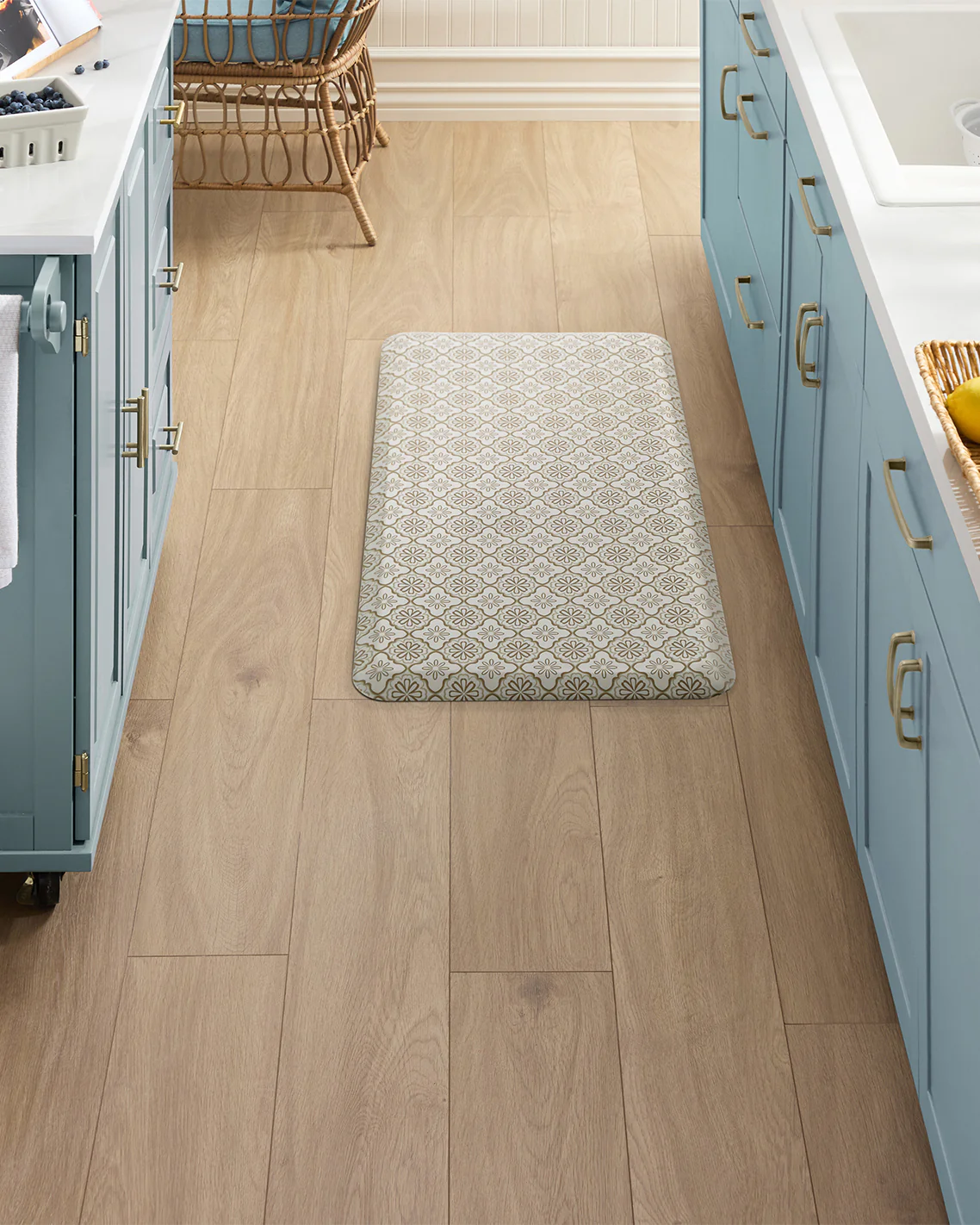 Geometric Floral Kitchen Mat in Natural - Image 5