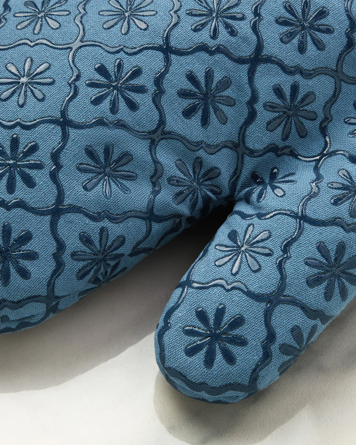 Geometric Floral Silicone Oven Mitt Set in Blue - Image 3