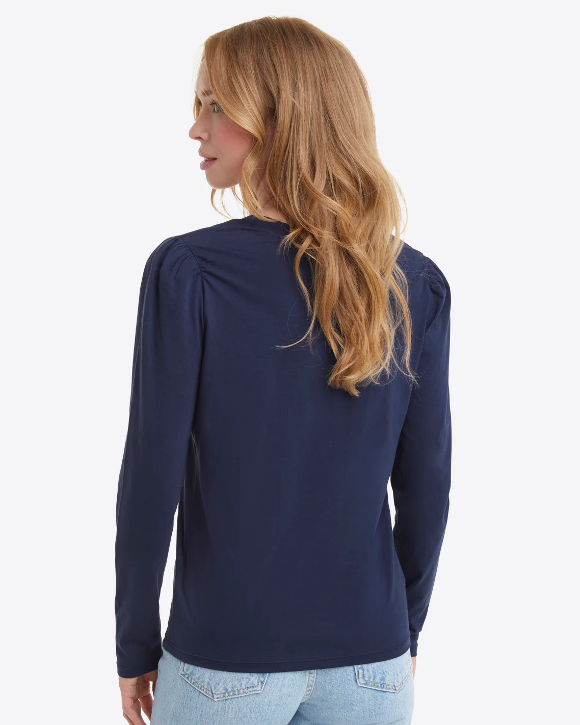 Long-Sleeve Easy Knit Top in Navy - Image 3