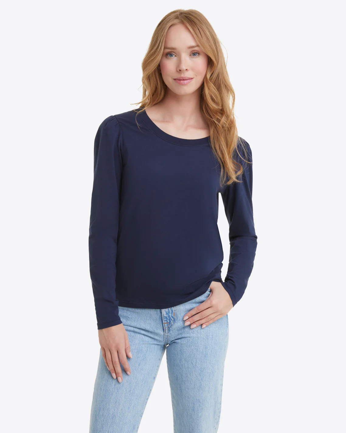 Long-Sleeve Easy Knit Top in Navy - Image 4