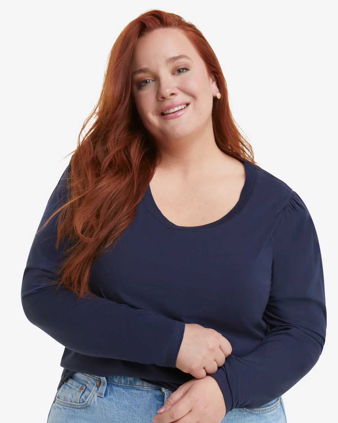Long-Sleeve Easy Knit Top in Navy - Image 5