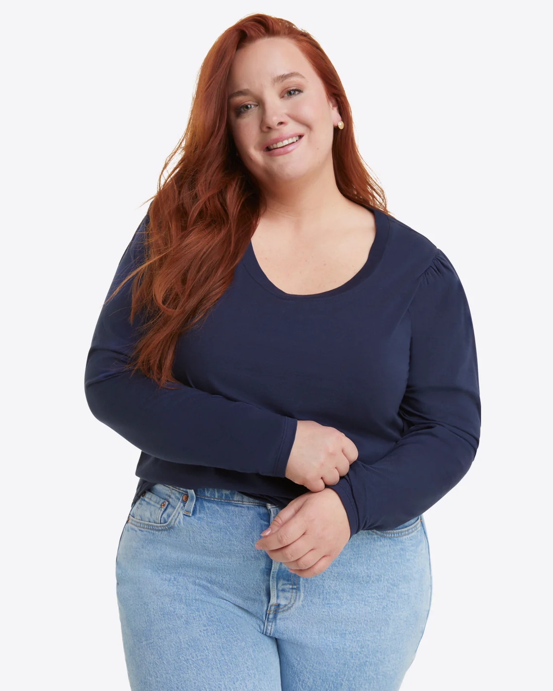 Long-Sleeve Easy Knit Top in Navy - Image 6