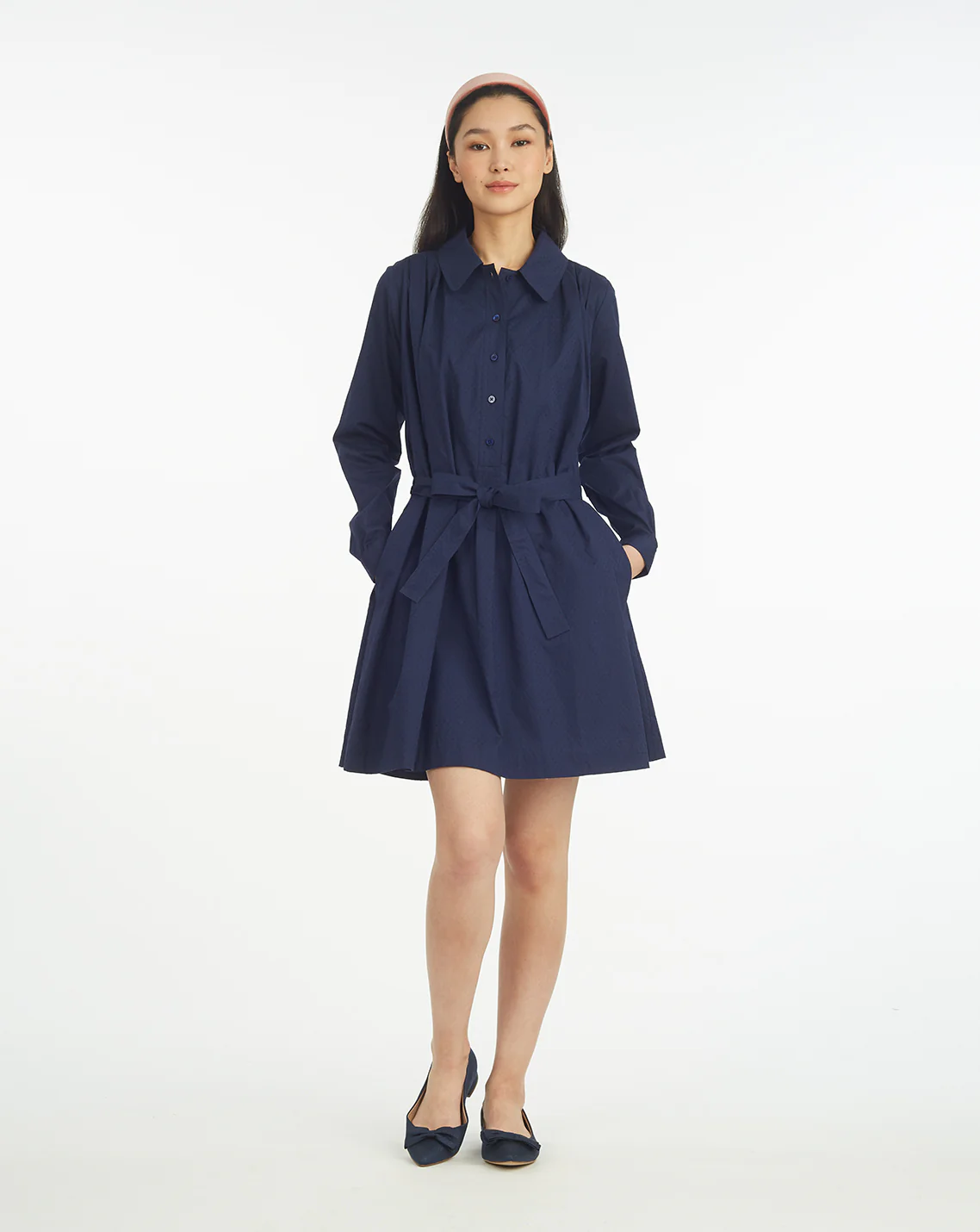 Ellie Pleated Shirtdress in Cotton Dobby