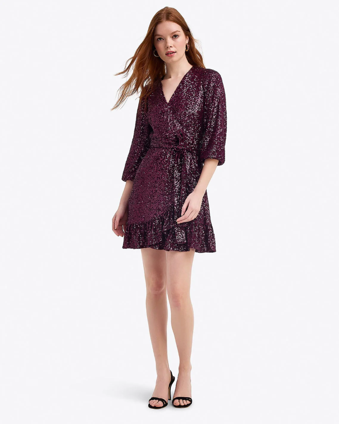 Jordan Long-Sleeve Wrap Dress in Sequins
