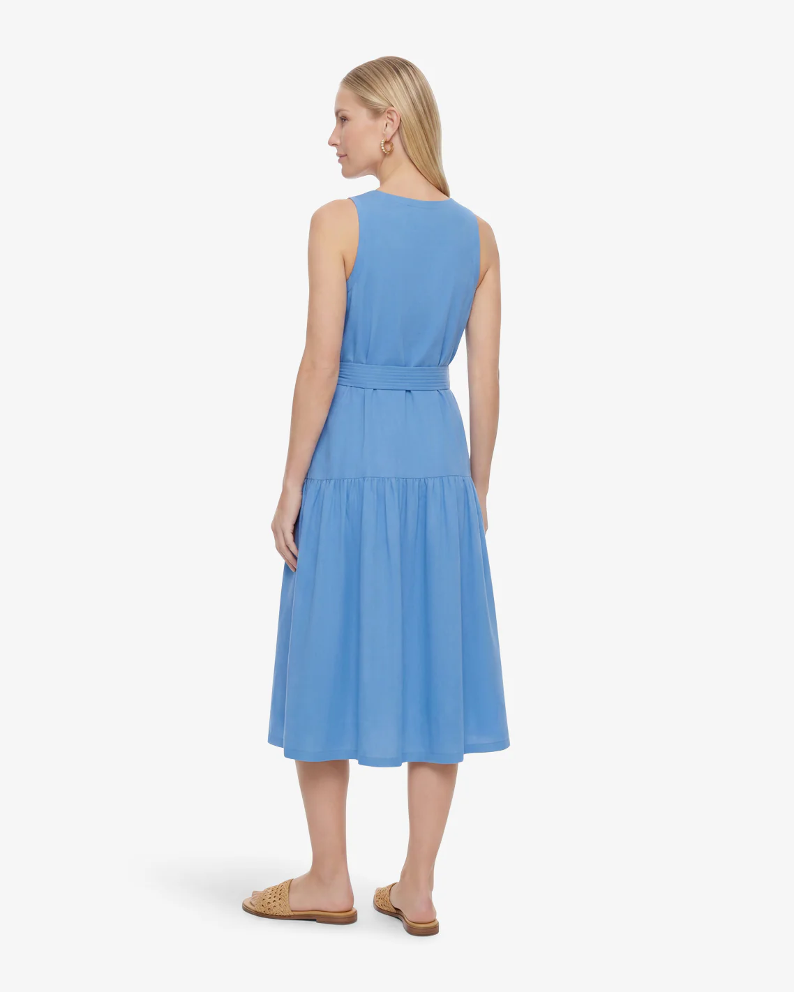 Lila Mixed Media Midi Dress in Light Blue - Image 3