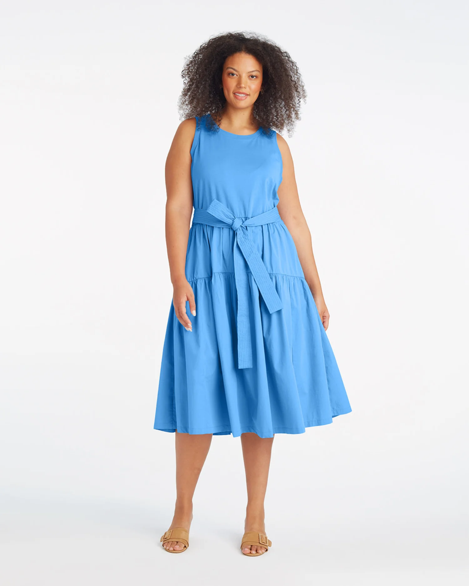 Lila Mixed Media Midi Dress in Light Blue - Image 4