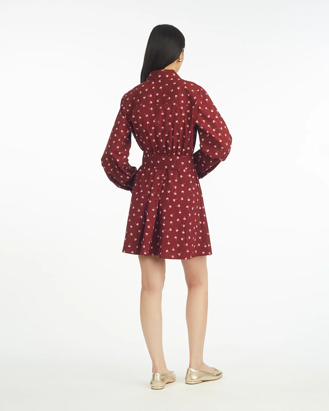 Lily Long-Sleeve Mini Dress in Burgundy Buds - Image 2