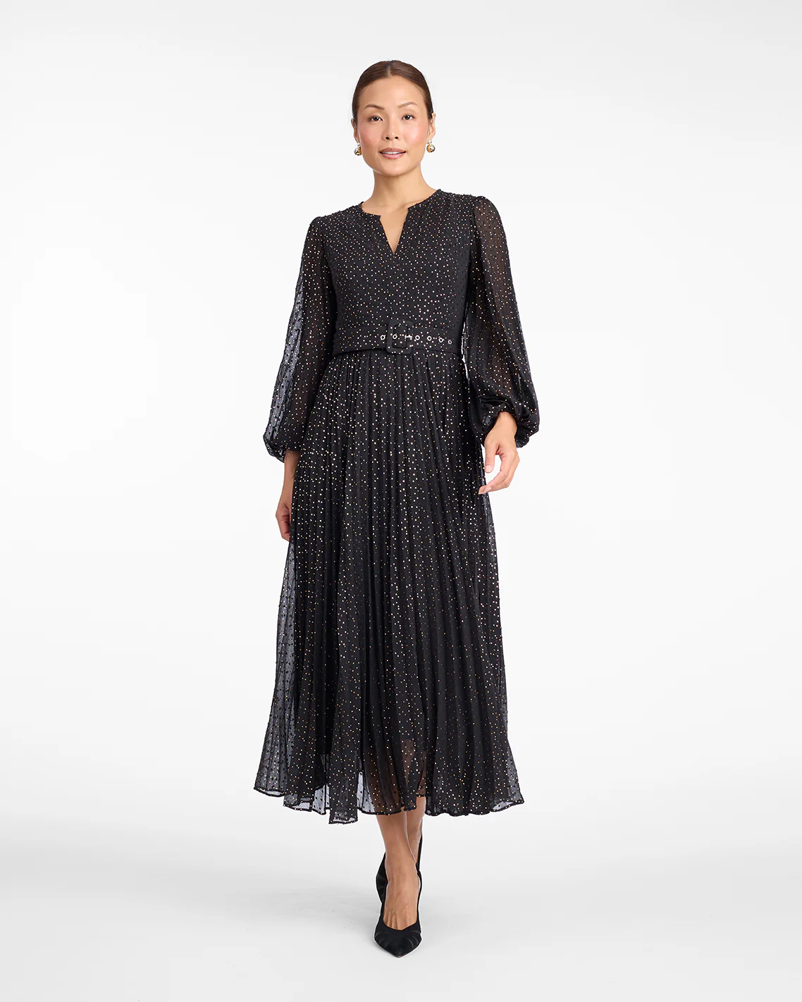 Maybelle Belted Midi Dress in Foil Dot - Image 2