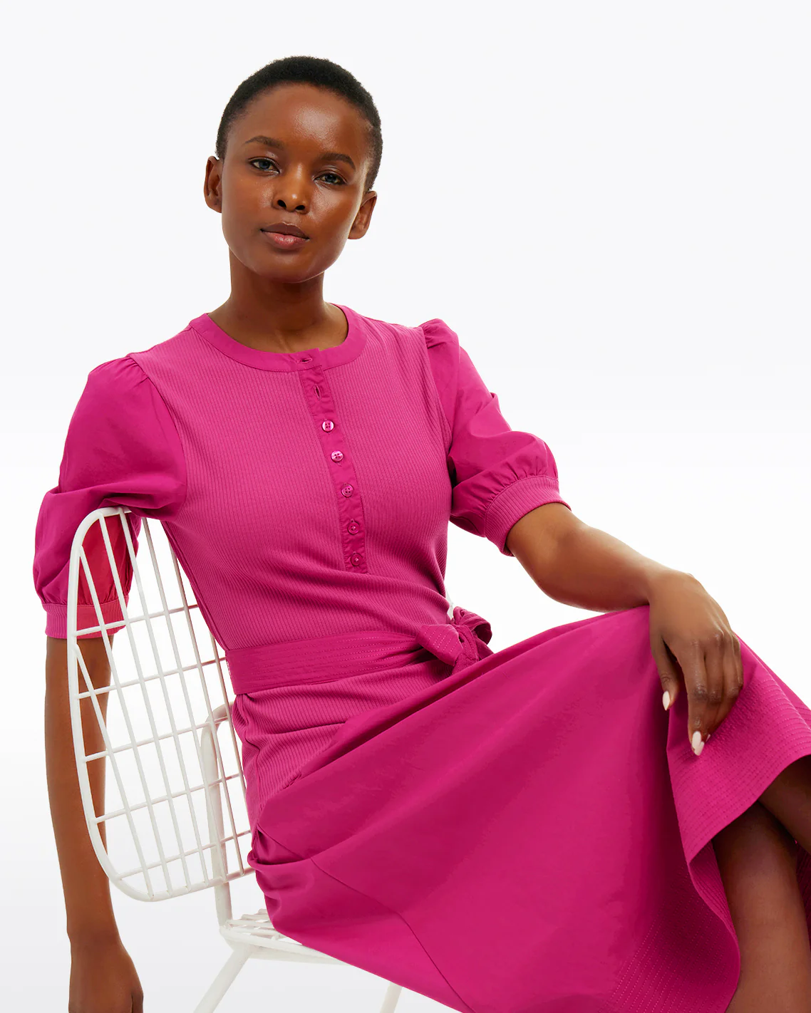 Celeste Mixed Media Dress in Raspberry Pink - Image 3
