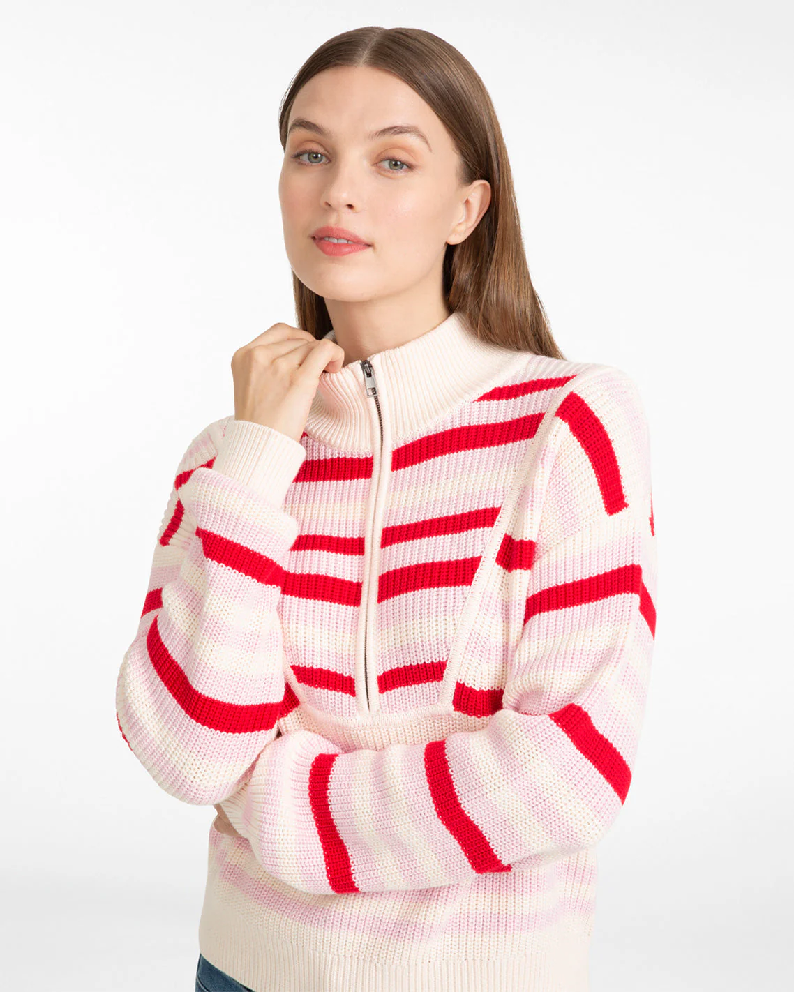 Quarter Zip Sweater in Mixed Stripe