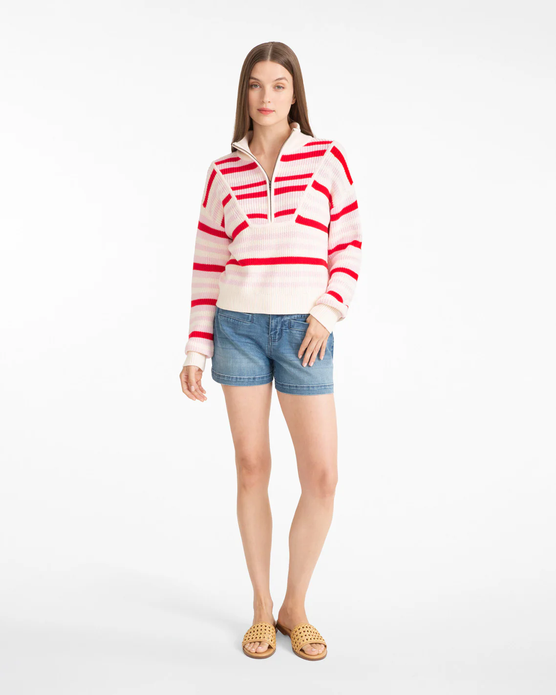 Quarter Zip Sweater in Mixed Stripe - Image 2
