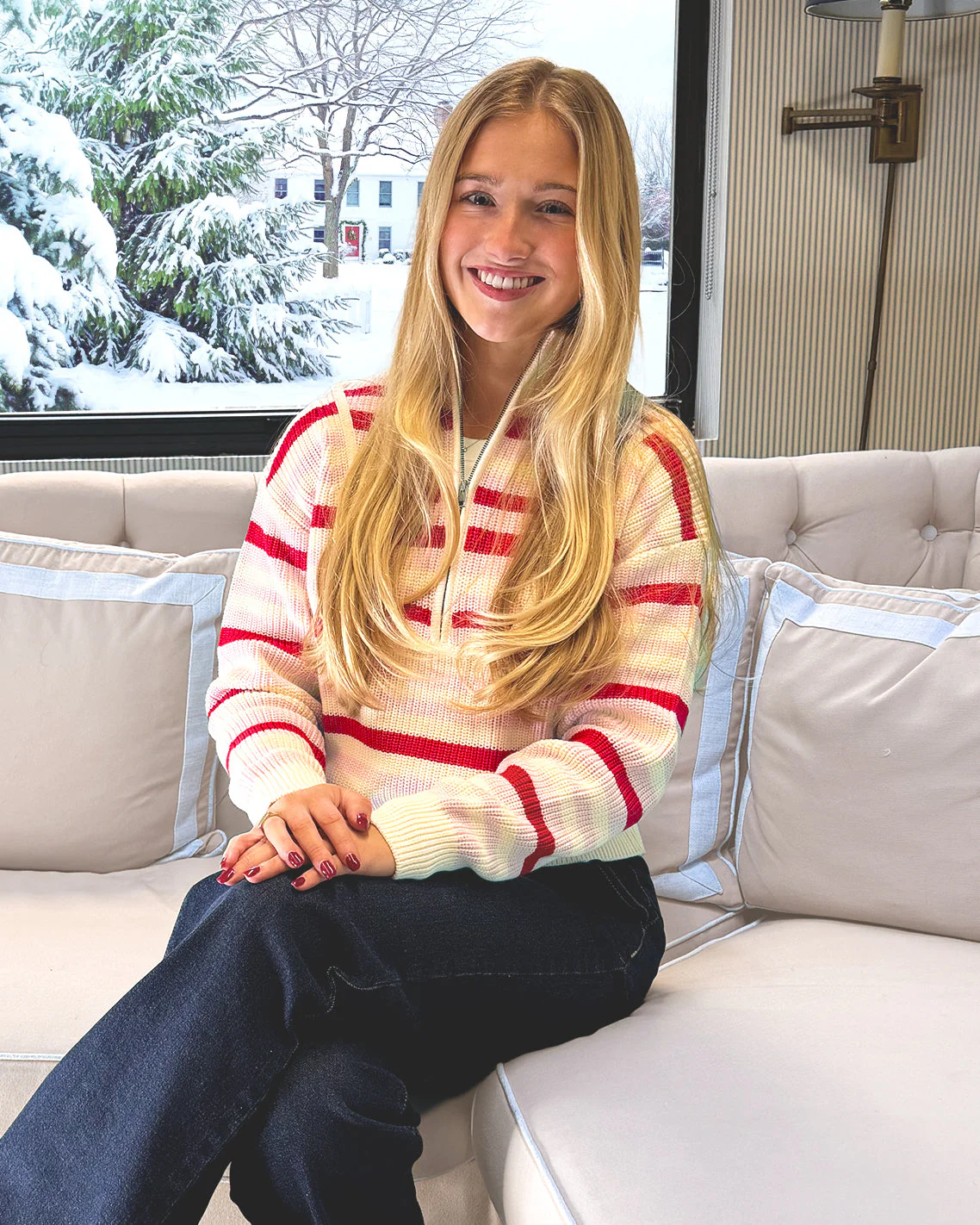 Quarter Zip Sweater in Mixed Stripe - Image 4
