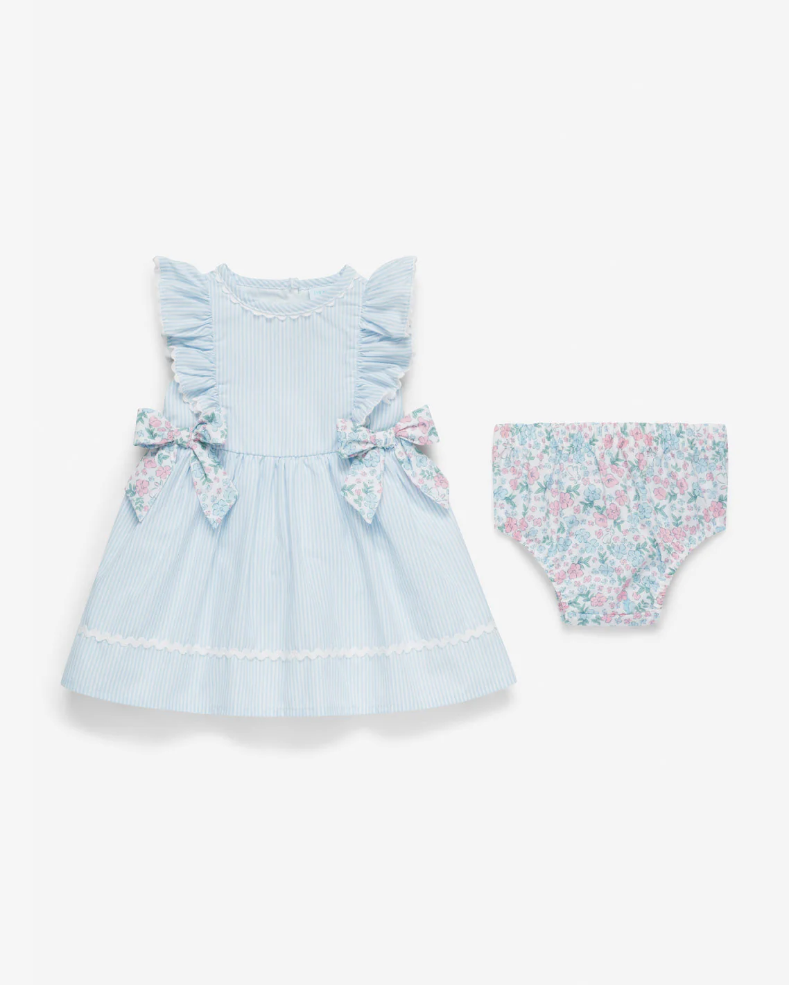 Striped Dress with Diaper Cover in Blue - Image 2