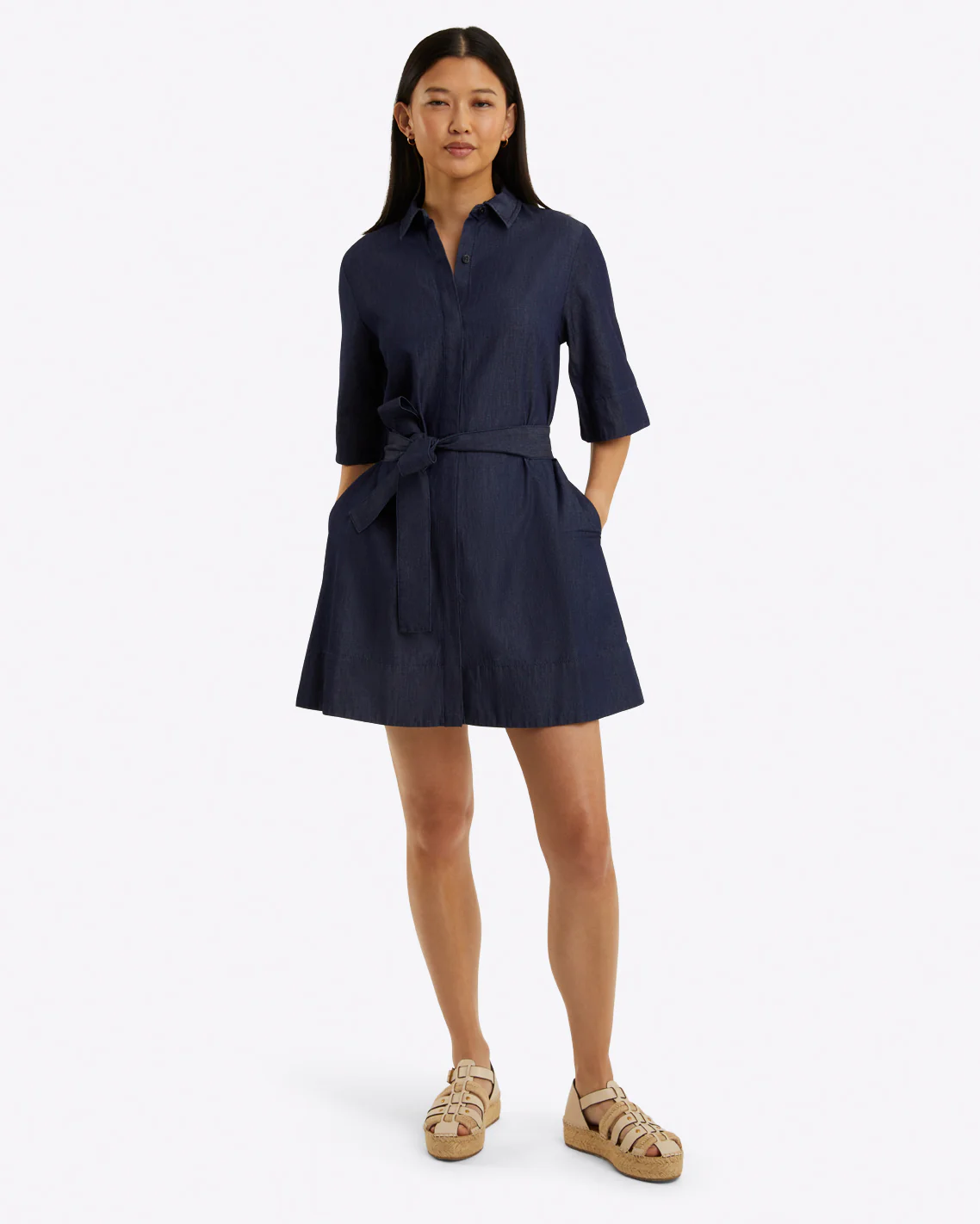 Riley Mini Shirtdress in Chambray - Image 4