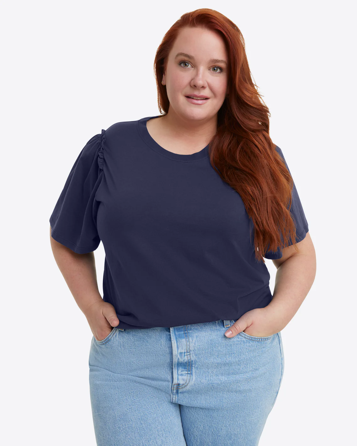 Short Sleeve Easy Knit Top in Navy - Image 5