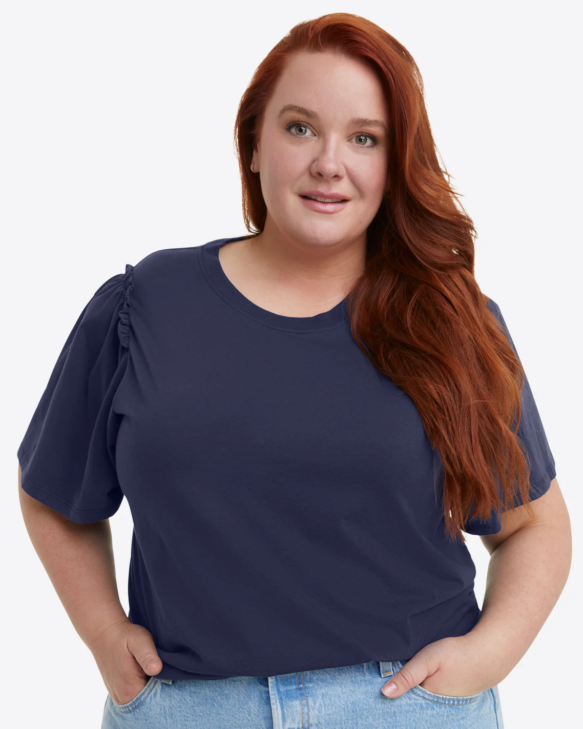 Short Sleeve Easy Knit Top in Navy - Image 7