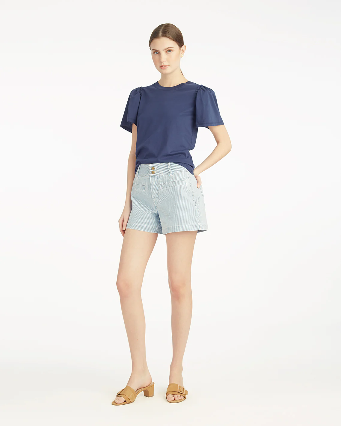 Short Sleeve Easy Knit Top in Navy - Image 8