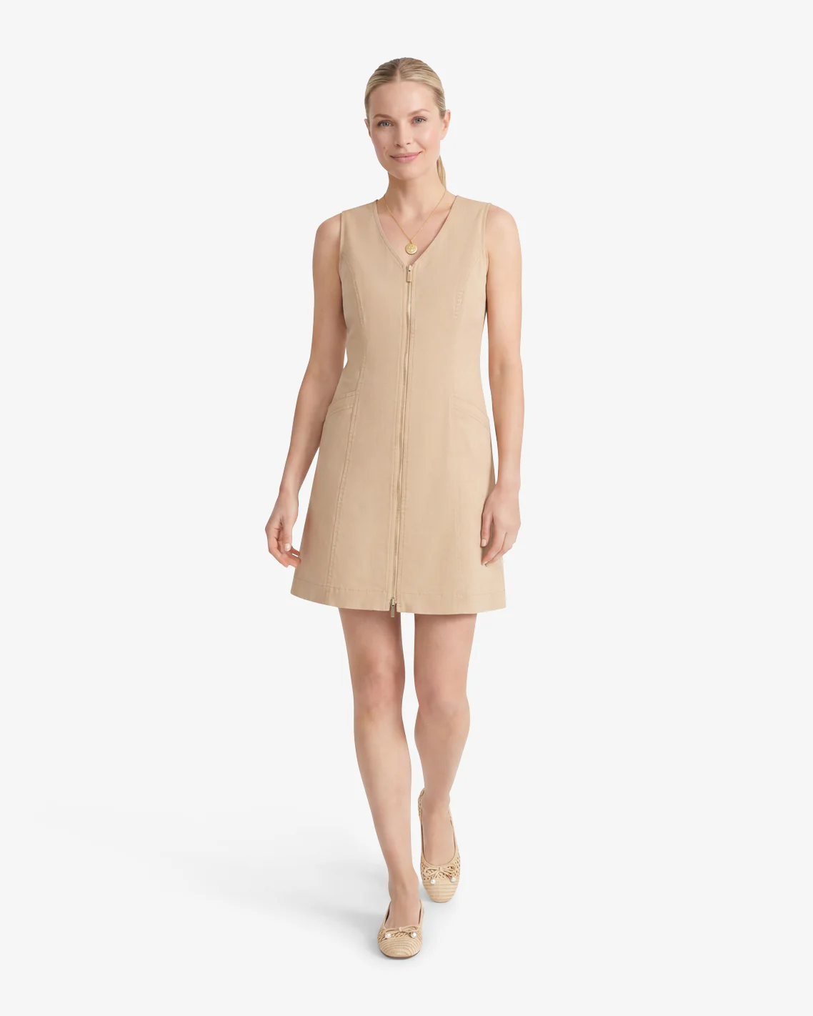 Sienna Sleeveless V-Neck Mini Dress in Croissant