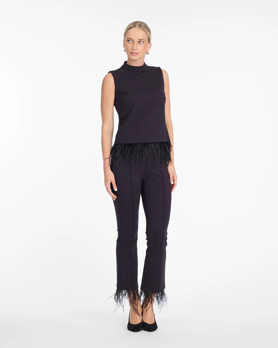 Sleeveless Top with Feather Trim - Image 3