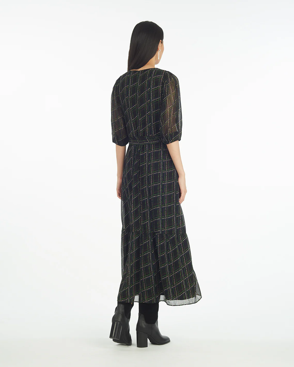 Sophie Tie Waist Midi Dress in Dainty Check - Image 2
