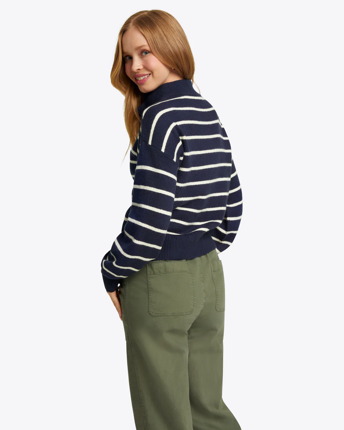 Quarter Zip Sweater in Mariner Stripe - Image 3